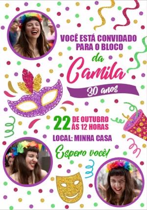 Convite de Aniversário Carnaval com Fotos para Editar Online