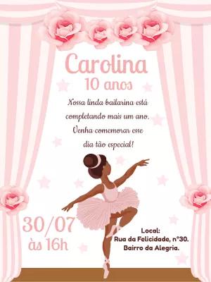 Convite Aniversário Bailarina Negra para Editar Online