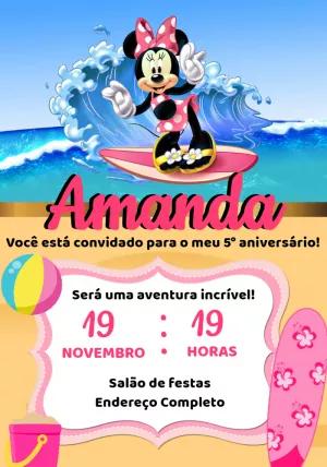 Convite Aniversário Minnie Surfista para Editar Online