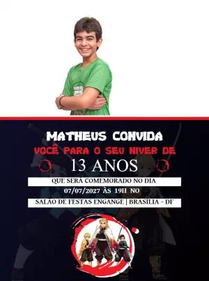 Convite de Aniversário Demon Slayer com Foto para Editar Online