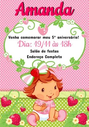 Convite Aniversário Moranguinho Baby para Editar Online