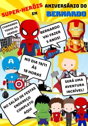 Convite Aniversário Super-Heróis Quadrinhos para Editar Online