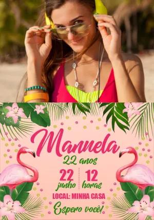 Convite Aniversário Tropical com Foto para Editar Online