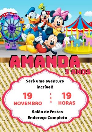 Convite Aniversário Mickey e Turma no Parque para Editar Online