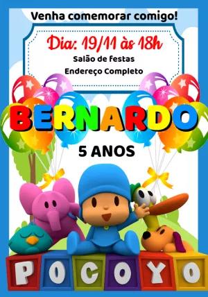 Convite de Aniversário Pocoyo com Personagens para Editar Online