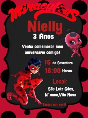 Convite de Aniversário Ladybug Miraculous para Editar Online