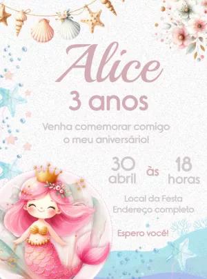 Convite de Aniversário Sereia Fofa para Editar Online
