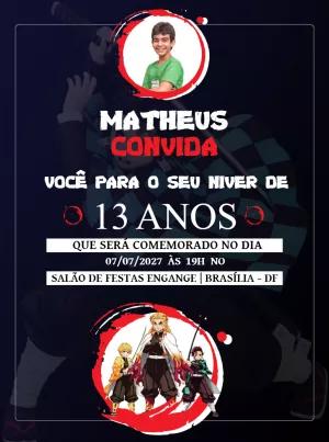 Convite Aniversário Demon Slayer com Foto para Editar Online