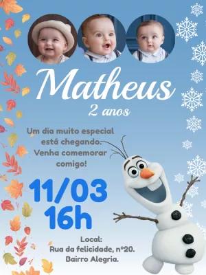 Convite Aniversário Olaf com Foto para Editar Online