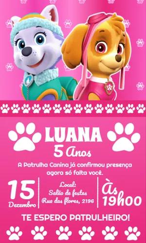 Convite de Aniversário Patrulha Canina Meninas para Editar Online