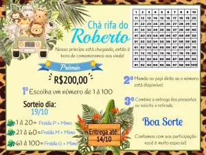 Convite Chá Rifa Safari com Animais Fofos para Editar Online