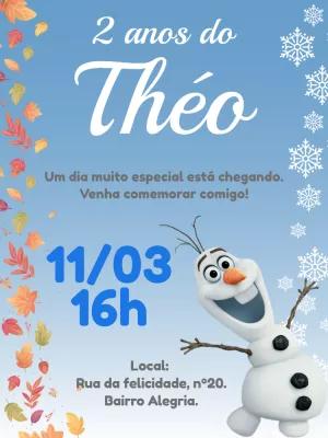 Convite de Aniversário Olaf Frozen para Editar Online