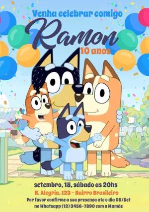 Convite de Aniversário Bluey e Bingo para Editar Online