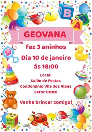 Convite de Aniversário Brinquedos Colorido para Editar Online