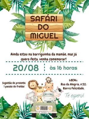 Convite Chá de Bebê Safari com Animais para Editar Online