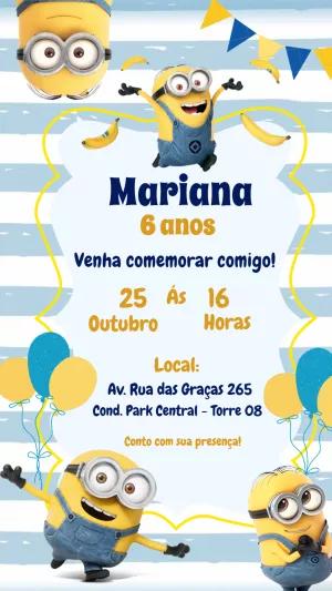 Convite de Aniversário Os Minions para Editar Online