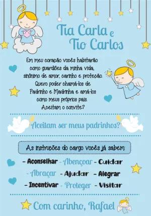 Convite Padrinhos de Batismo Anjinho Azul para Editar Online