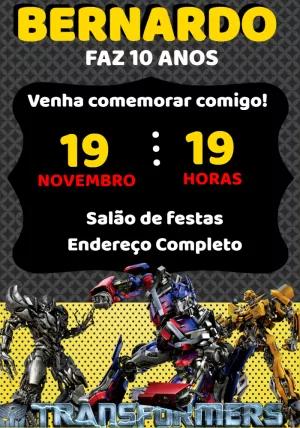 Convite de Aniversário Transformers com Personagens para Editar