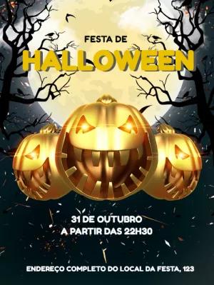 Convite de Halloween com Abóboras Douradas para Editar Online