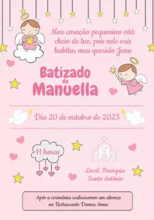 Convite de Batizado Anjinha Rosa para Editar Online