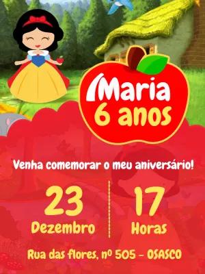 Convite de Aniversário Branca de Neve para Editar Online