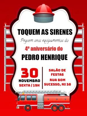 Convite de Aniversário Bombeiros para Editar Online