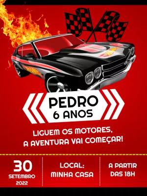 Convite de Aniversário Hot Wheels com Carros para Editar Online