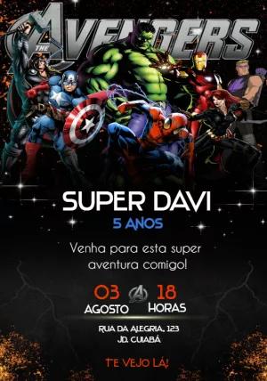 Convite de Aniversário Vingadores com Super-Heróis para Editar