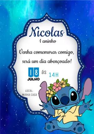 Convite de Aniversário Stitch Tropical para Editar Online