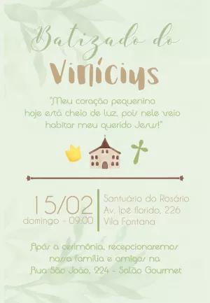 Convite de Batizado com Folhagens Verdes para Editar Online