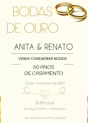 Convite Bodas de Ouro Dourado Elegante para Editar Online