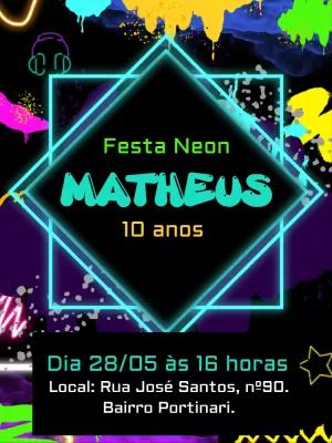 Convite de Aniversário Neon Balada para Editar Online
