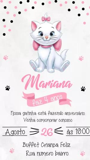 Convite Aniversário Gatinha Marie para Editar Online