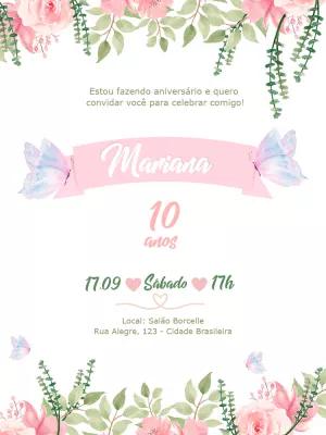 Convite Aniversário Jardim Encantado Floral para Editar Online