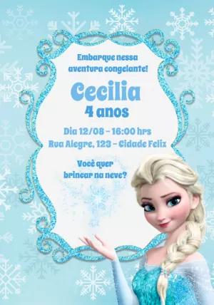 Convite de Aniversário Frozen Elsa para Editar Online