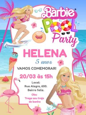 Convite de Aniversário Barbie Pool Party para Editar Online