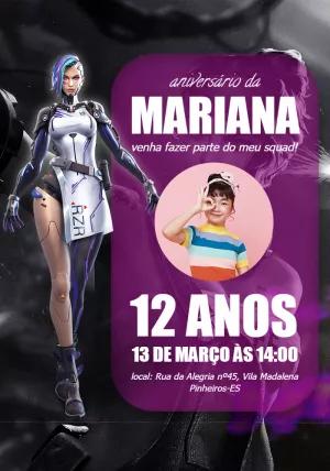Convite de Aniversário Free Fire Feminino com Foto para Editar