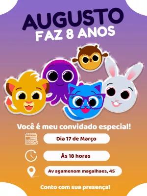 Convite Aniversário Bolofofos com Personagens para Editar Online