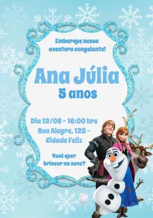 Convite de Aniversário Frozen com Personagens para Editar Online