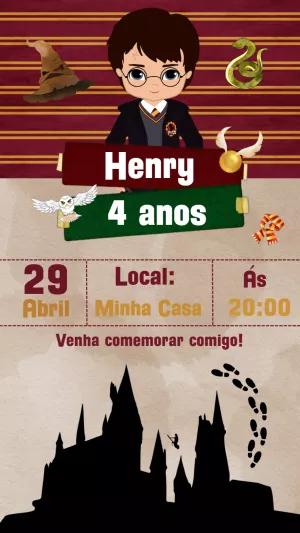 Convite de Aniversário Harry Potter Mágico para Editar Online