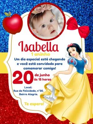 Convite Aniversário Branca de Neve com Foto para Editar Online