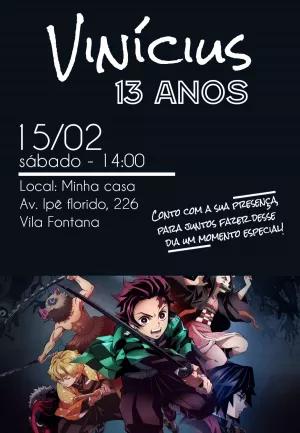 Convite Aniversário Demon Slayer com Personagens para Editar Online