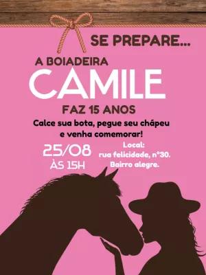 Convite de Aniversário Boiadeira Country para Editar Online