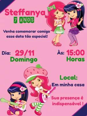 Convite de Aniversário Moranguinho para Editar Online