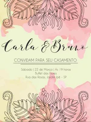 Convite de Casamento Aquarela Floral para Editar Online