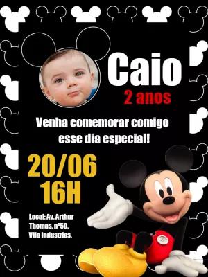 Convite Aniversário Mickey com Foto para Editar Online