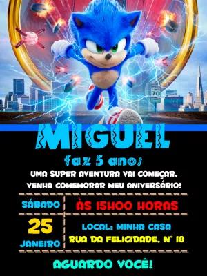 Convite de Aniversário Sonic para Editar e Imprimir