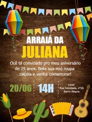 Convite de Aniversário Festa Junina Arraiá para Editar Online