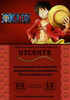 Convite de Aniversário One Piece com Luffy para Editar Online