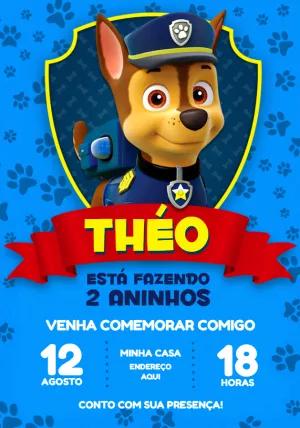 Convite Aniversário Chase Patrulha Canina para Editar Online